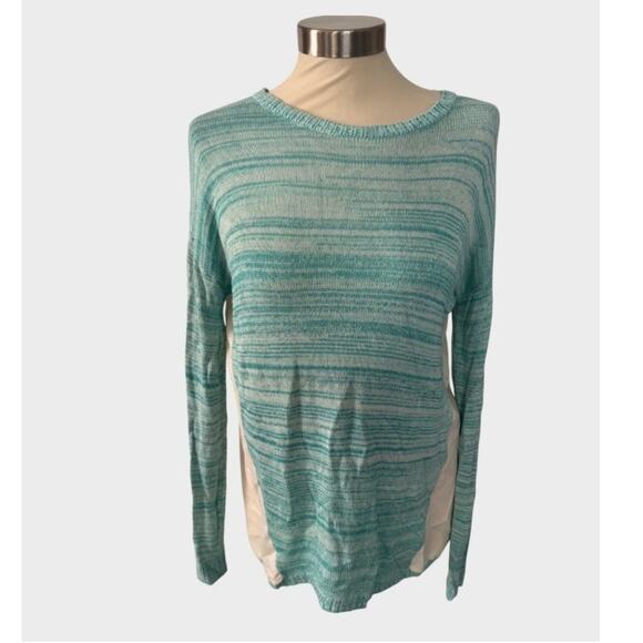 Kensie Sweaters - Kensie Womens Medium Sweater Blouse Blue Rib Knit Chiffon Back